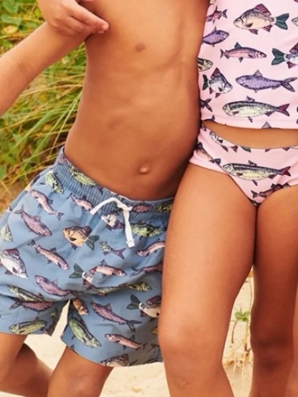Pink Chicken BOYS SWIM TRUNK, BLUESTONE MULTI FISHIES, 5T